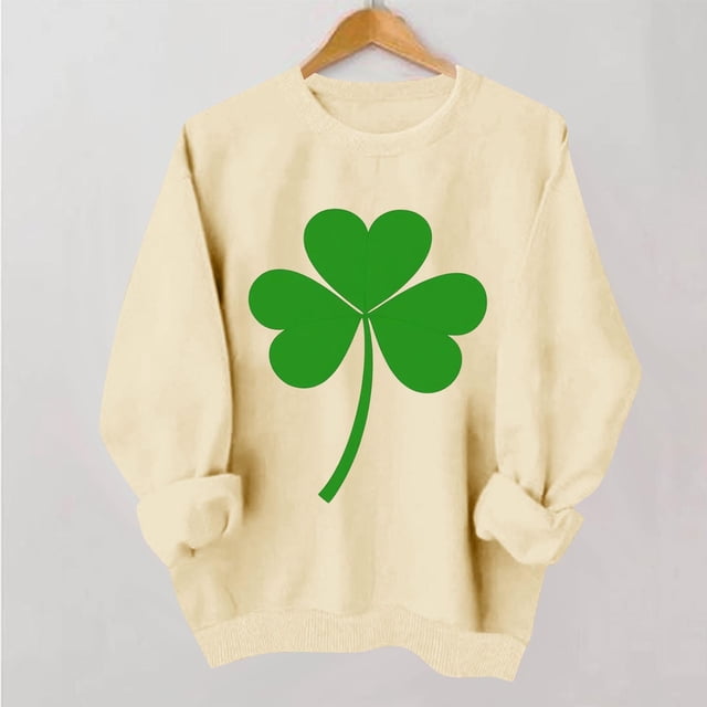 TaTaai Women Casual St Patrick's Day Printed Crew Neck Long Sleeve No Hood Sweatshirt Ladies Spring Daily Office Street Wear Soft Comfortable Machine Washable Stylish Top Gift