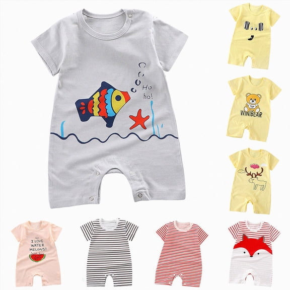 kmaduk Babys Cute Graphic Printed Rompers Round Neck Short Sleeve Rompers Playful Comfortable Button-Up Rompers (Black,12-18 Months)