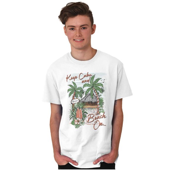 Tropical Keep Calm and Beach On Crew Neck Short Sleeve Graphic Tee Brisco Brands S