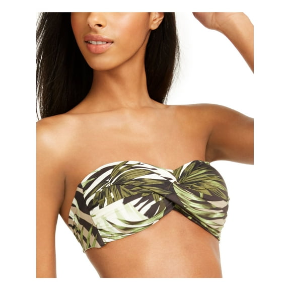BAR III Women's Green Printed Stretch Convertible Sweetheart Bikini Twist Front Fixed Cups Jungle Moon Bandeau Swimsuit Top XS