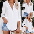 thumbnail image 2 of LEAVINGSUO Blouses for Women Fashion Womens White Long Sleeve V Neck Tee Casual Popular Blouse Tops, 2 of 9