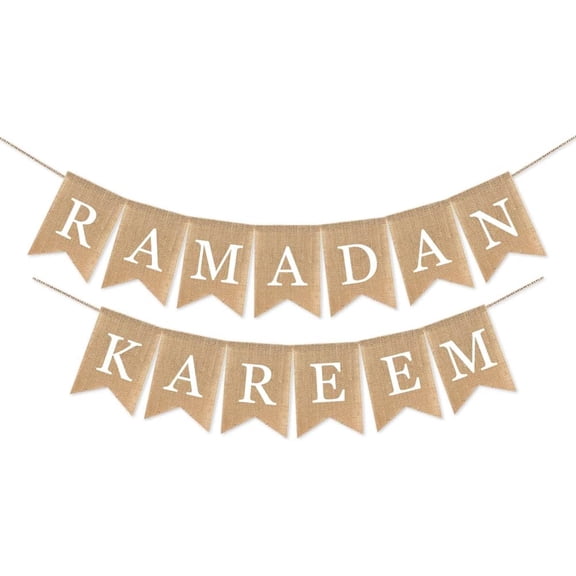 Burlap Ramadan Kareem Banner Muslim Fireplace Mantel Decoration Rustic Ramadan Kareem Bunting Banner for Mantle Fireplace Ramadan Party Decor Supplies