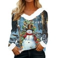 thumbnail image 2 of Mifsaly Christmas Sweatshirts Women V-Neck Long Sleeve Xmas Tree Shirt Faux Fur Collar and Cuff Vintage Pullover Tops Festival Fashion Streetwear Loose Patchwork Blouse 2025 Holiday Clothing, 2 of 4