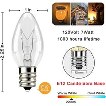 OPVM-25 Pack C7 Clear Replacement Bulbs, C7 Outdoor Candle Light Bulbs, Night Candle Light for Indoor Outdoor Patio Bistro Party Decor Christmas String Light, E12 Candelabra Base, 5W