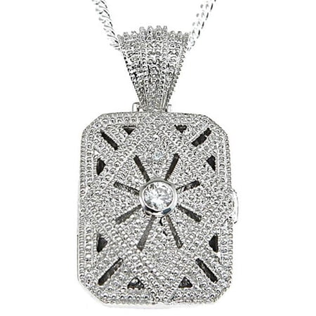 Sterling Couture P5948 925 Sterling Silver Locket Antique Style Pave Pendant, Rhodium Finish