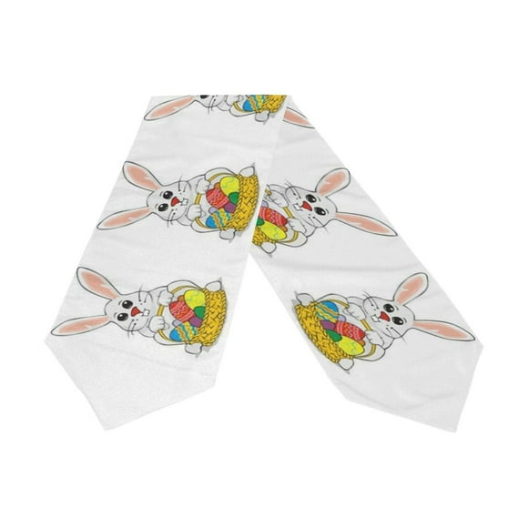 POPCreation Happy Easter Day Eggs Rabit Bunny Table Runner 13x90 Inches White Table Top Decoration