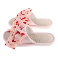 thumbnail image 3 of Pantuflas planas y cómodas para el dormitorio: tela de lino, puntera abierta, base de goma antideslizante y detalle de lazo sin puntera para mujer - Quiet Home Footwear, 3 of 8