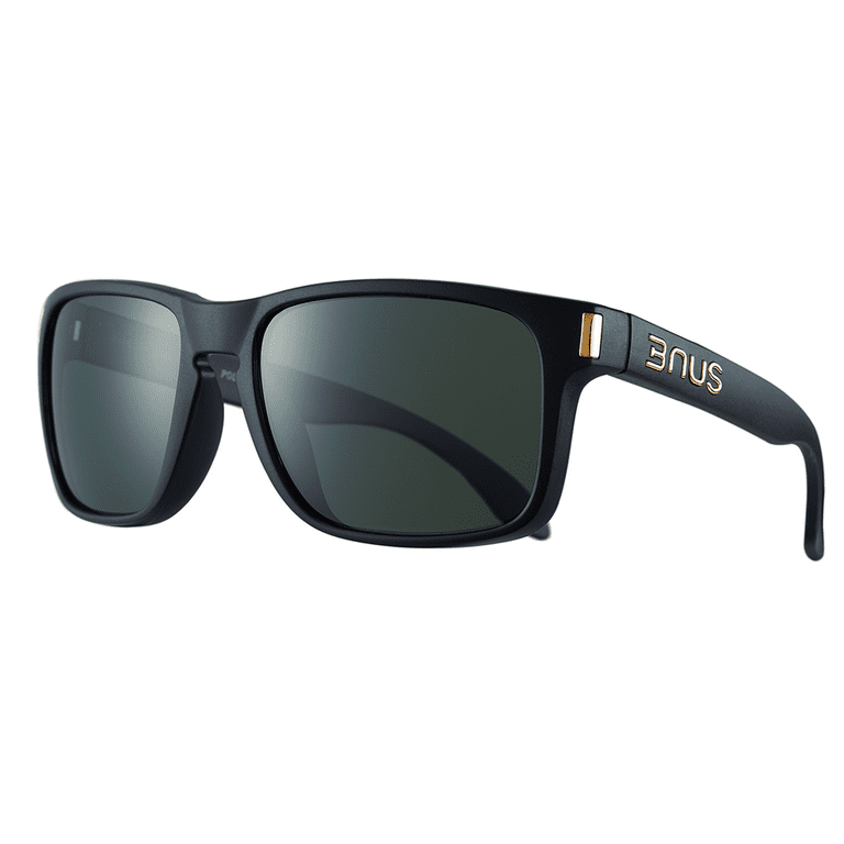 B.n.u.s Corning Real Glass Lens Polarized Sunglasses for Men Women with Spring Hinges Matte Black Frame G-15 Lenses Italy-made, Adult Unisex, Size