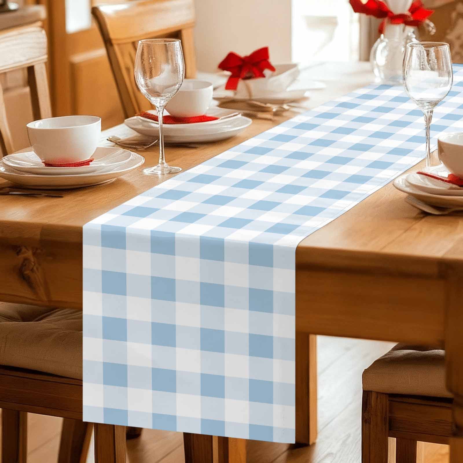 Simple Spring Blue White Lattice Table Runner 90 Inches Long,Kitchen Dining Tablerunners Farmhouse Simplistic Gingham Linen Table Runners Dresser Scarves for Home Dinner Wedding Holiday Party Decor