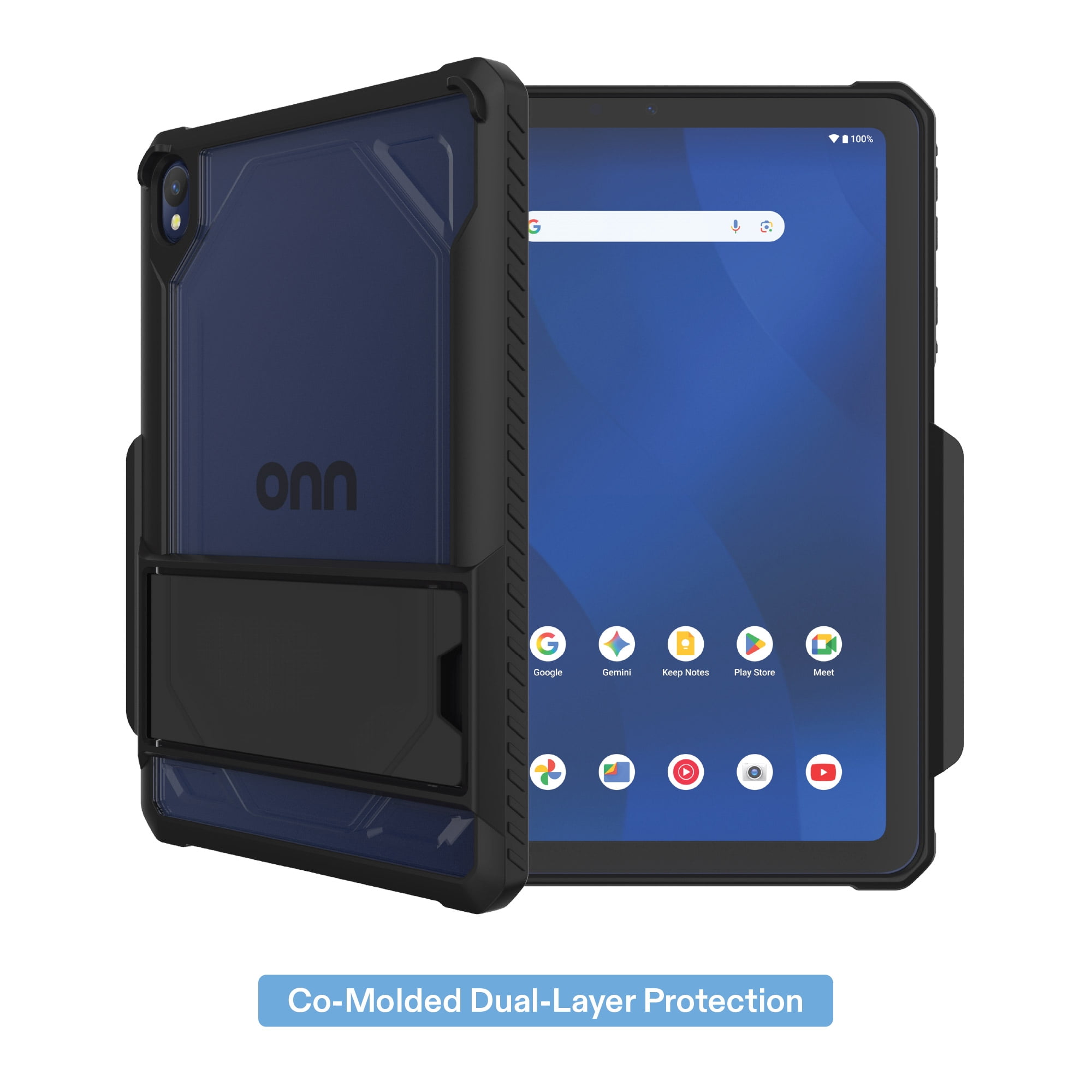 onn Slim Rugged Tablet Case with Kickstand for onn 8.1" Tablet (2026 Model) - Black/Clear