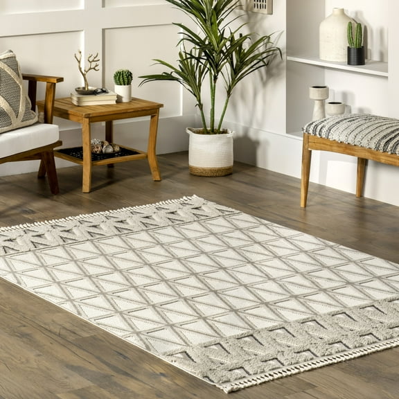 nuLOOM Chia Modern Moroccan Tasseled Area Rug, 5' 3" x 7' 7", Chia Beige