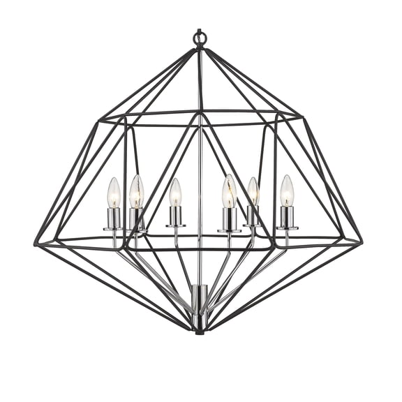 Z-Lite Geo 6 Light 30" Steel Cage Chandelier in Matte Black and Chrome