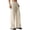 Beige, variant on Women's Striped Linen Wide Leg Pants,Elastic Waist Drawstring Casual Palazzo Trousers