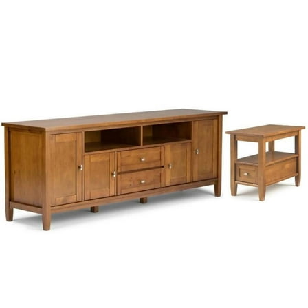 Home Square 2-Piece Set with 72" TV Media Stand up to 80" and 14" Side Table