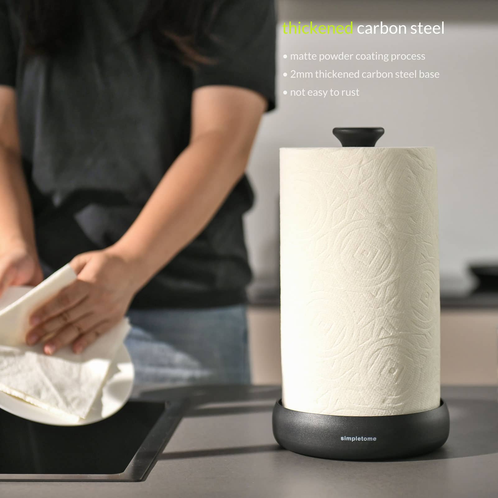simpletome Paper Towel Holder Countertop ONE HAND Tear Keep It Rolled Up Weighted Base
