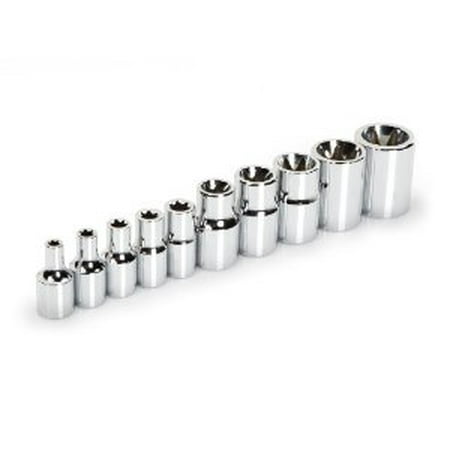 TEKTON 1355 1/4-Inch and 3/8-Inch Drive Star Socket Set, E4-E18, Cr-V, 10 Sockets Multi-Colored
