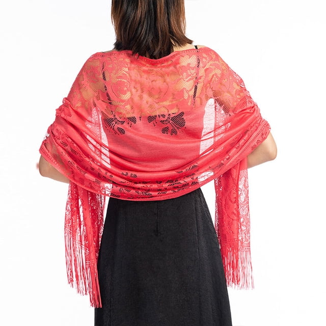 Sonducket Bufanda para mujer, bufandas, chales con borlas de flores, elegante capa nupcial para dama de honor, capa de boda, chal Vintage Ropa, zapatos y accesorios Miscelánea Melon rojo