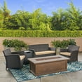 thumbnail image 3 of GDF Studio Raina Outdoor Wicker 4 Seater Chat Set with Fire Pit, Brown, Tan, and Black, 3 of 13