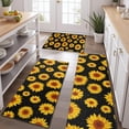 thumbnail image 2 of Black Sunflower Pattern Kitchen Rugs Sets Of 3,Kitchen Runner Rugs Non Skid Washable,Decorative Kitchen Floor Mats for Kitchen,Sink,Laundry,17"x30"+ 17"x47" + 17"x59", 2 of 6