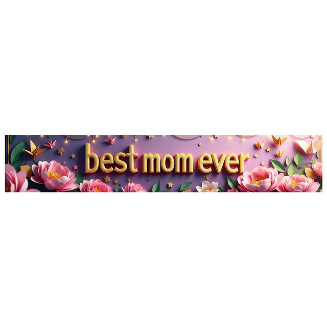 Pink Floral Themed Banner with Golden Best Mom Ever Lettering Mother's Day Decorations Backdrop Party Supplies Photography Props Mom Celebration Decor