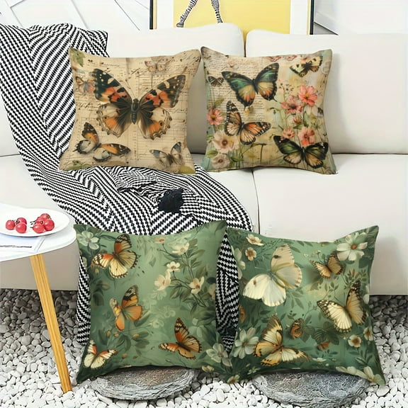YOPINCO Butterfly Throw Pillow Cases,Watercolor Linen Pillow Cover for Living Room Home Decor,18x18,4PCS