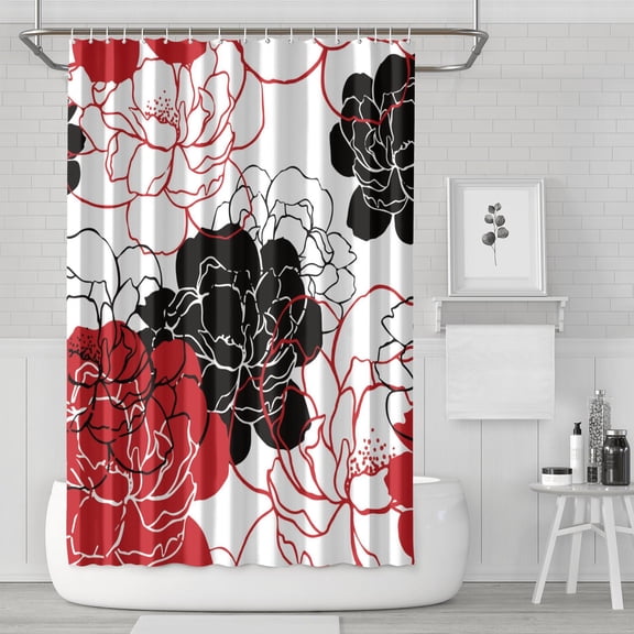 Waterproof Beautiful Wild Peonies Flower Shower Curtain 72x72 Inch Boho Style Polyester Unique Shower Curtain for Bathroom Hotel Home Decor with 12 Plastic Hooks