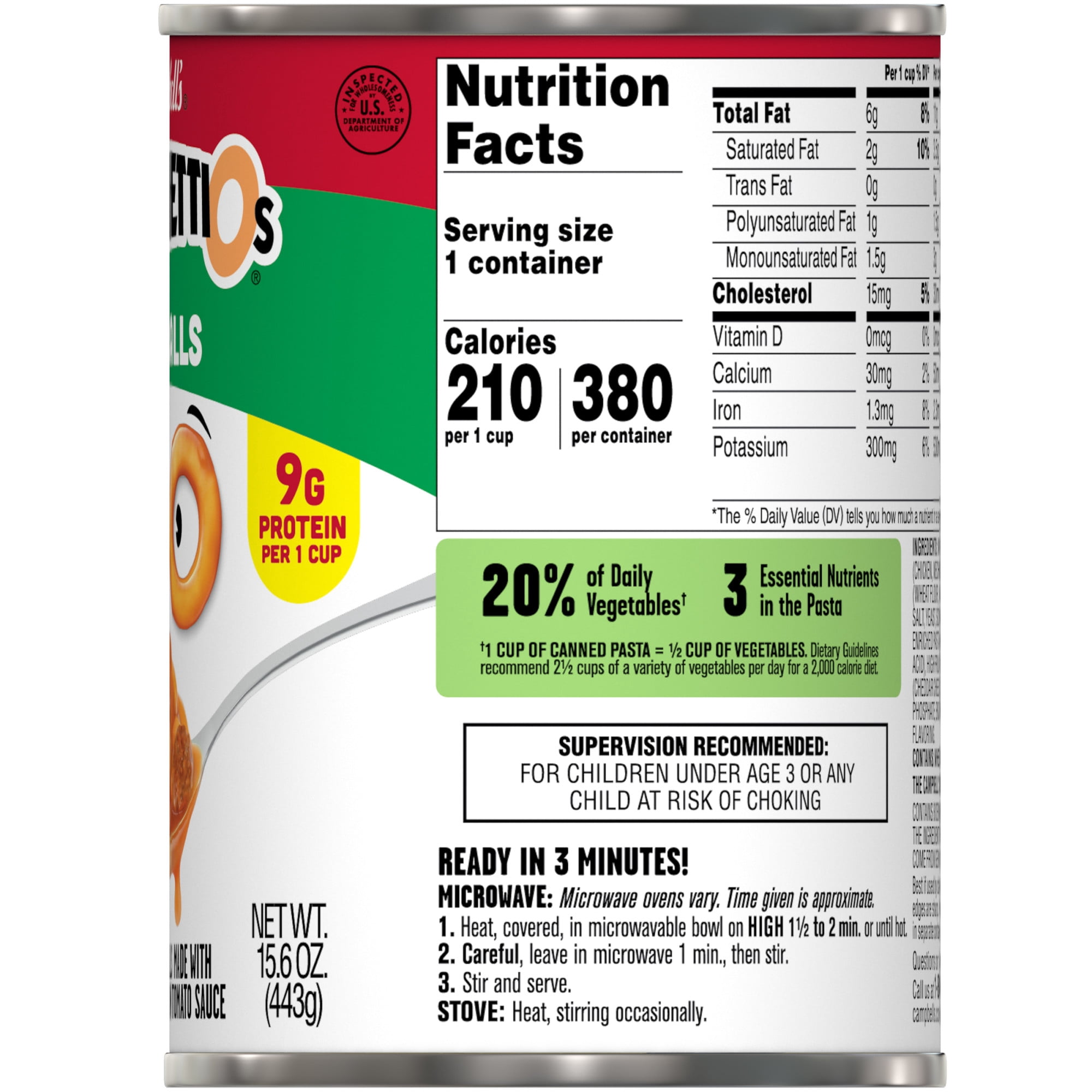 (7 pack) SpaghettiOs Canned Pasta with Meatballs, 15.6 oz Can