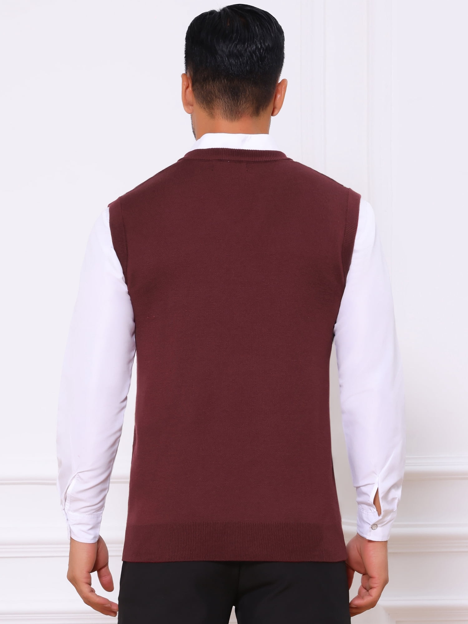 DARING DIVA Men's Casual Knit Sleeveless V-Neck Plaid Argyle Sweater Vest L Burgundy