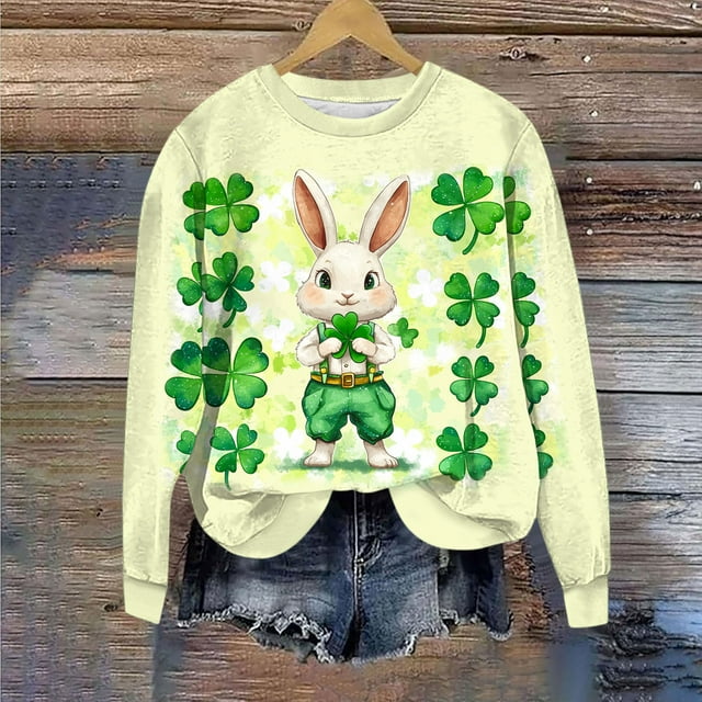 Nuoqisi Mode de la Saint-Patrick Blouse Décontractée à Manches Longues pour Femmes, Col Rond Imprimé, Ample, Sans Capuche, Haut Tendance Confortable pour la Mode Urbaine Quotidienne, Superposition Printemps Été et Week-Ends Détendus