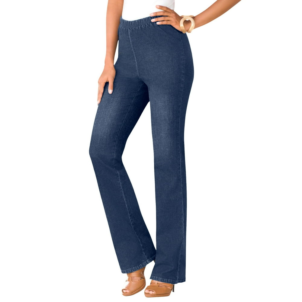 Roaman's - Roaman's Women's Plus Size Petite Bootcut Pull-On Stretch Jean Elastic Waist - 24 Wp