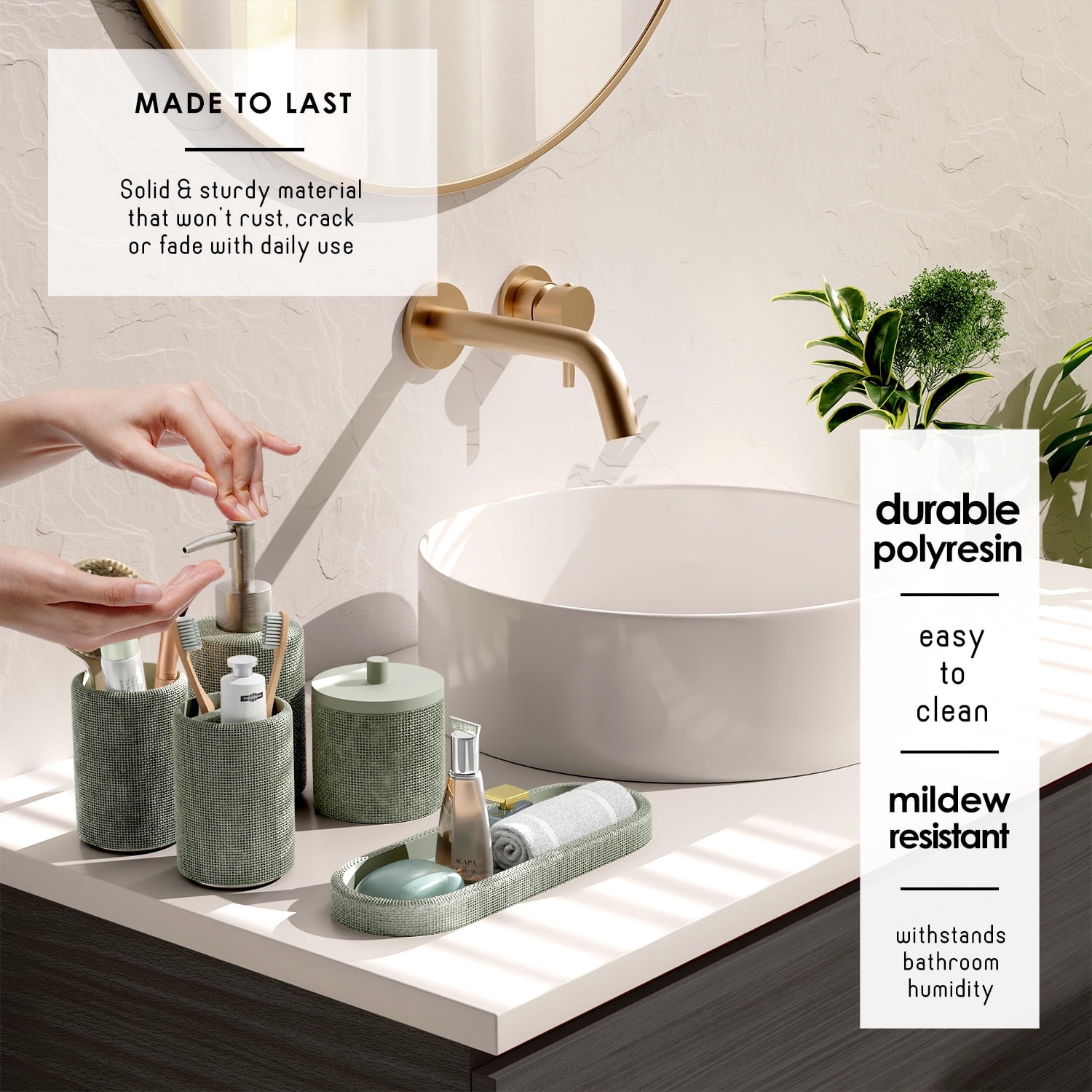 Hearth & Harbor 21 Piece Bathroom Sets with Shower Curtain and Rugs and Accessories, Sage Green
