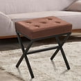 thumbnail image 3 of Tcbosik Upholstered Ottoman in Brown Velvet, Modern Padded Footstool with Tufted Seat Cushion and Black Metal Legs, Easy Assembly, 17"L x 13"W x 18"H, 3 of 6