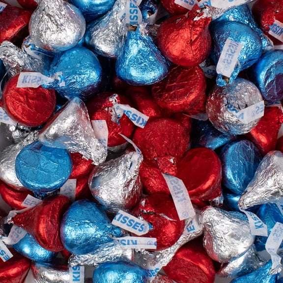 90 Pcs Patriotic Hershey's Kisses Chocolate with Red, Blue, & Silver Foil for 4th of July