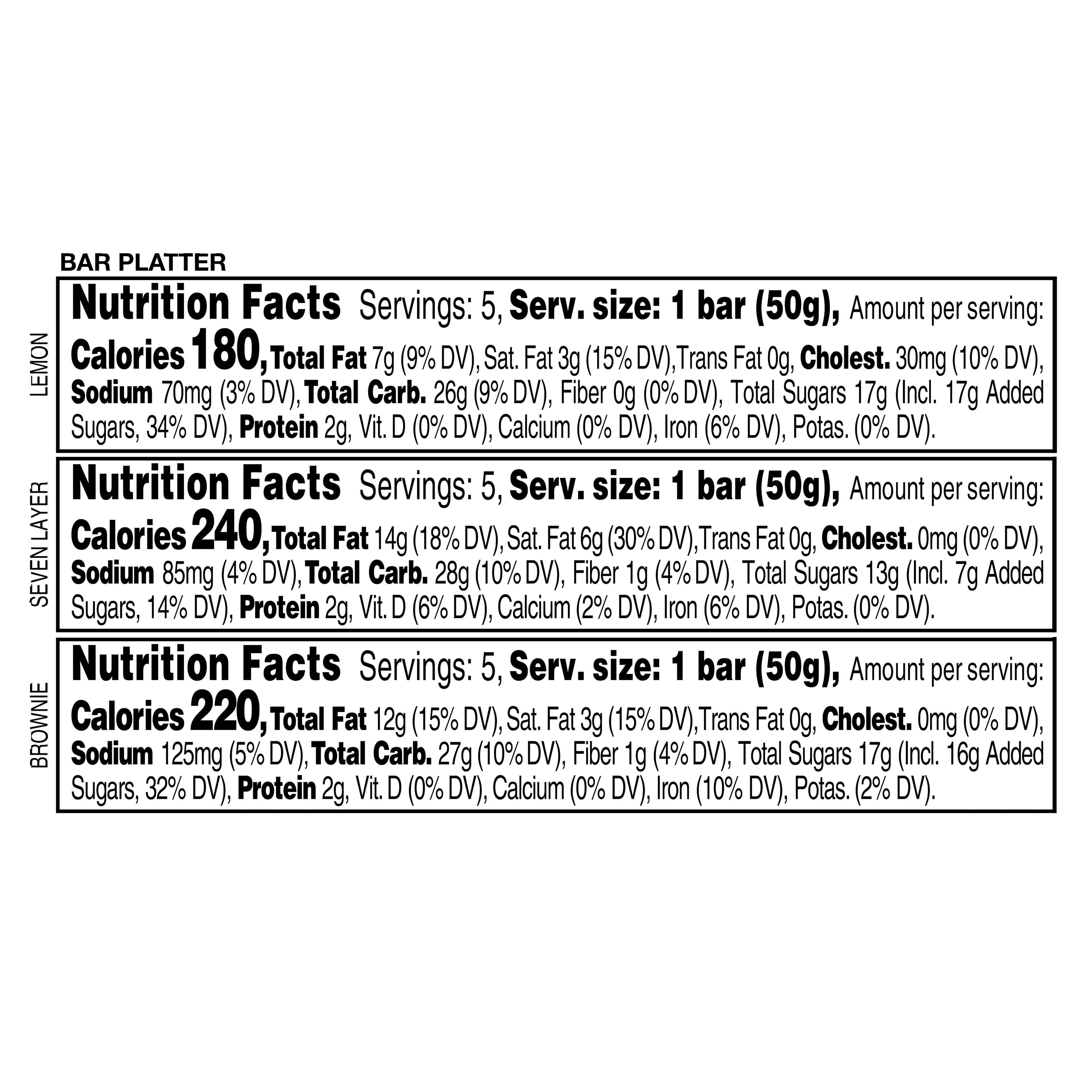 Marketside Brownie, Lemon, Seven Layer Bar Platter, 26 oz, 15 Count (Shelf-Stable) Baked