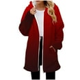 thumbnail image 3 of Pounoo Women's Winter Long Flannel Jackets Zip Up Hooded Vintage Colorblock Western Coats Fleece Lined Winter Coat with Side Pockets Gift, 3 of 5