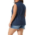 thumbnail image 3 of Agnes Orinda Women's Plus Size Fashion Sleeveless Jacket Drawstring Zip Denim Vest 1X Dark Blue, 3 of 6