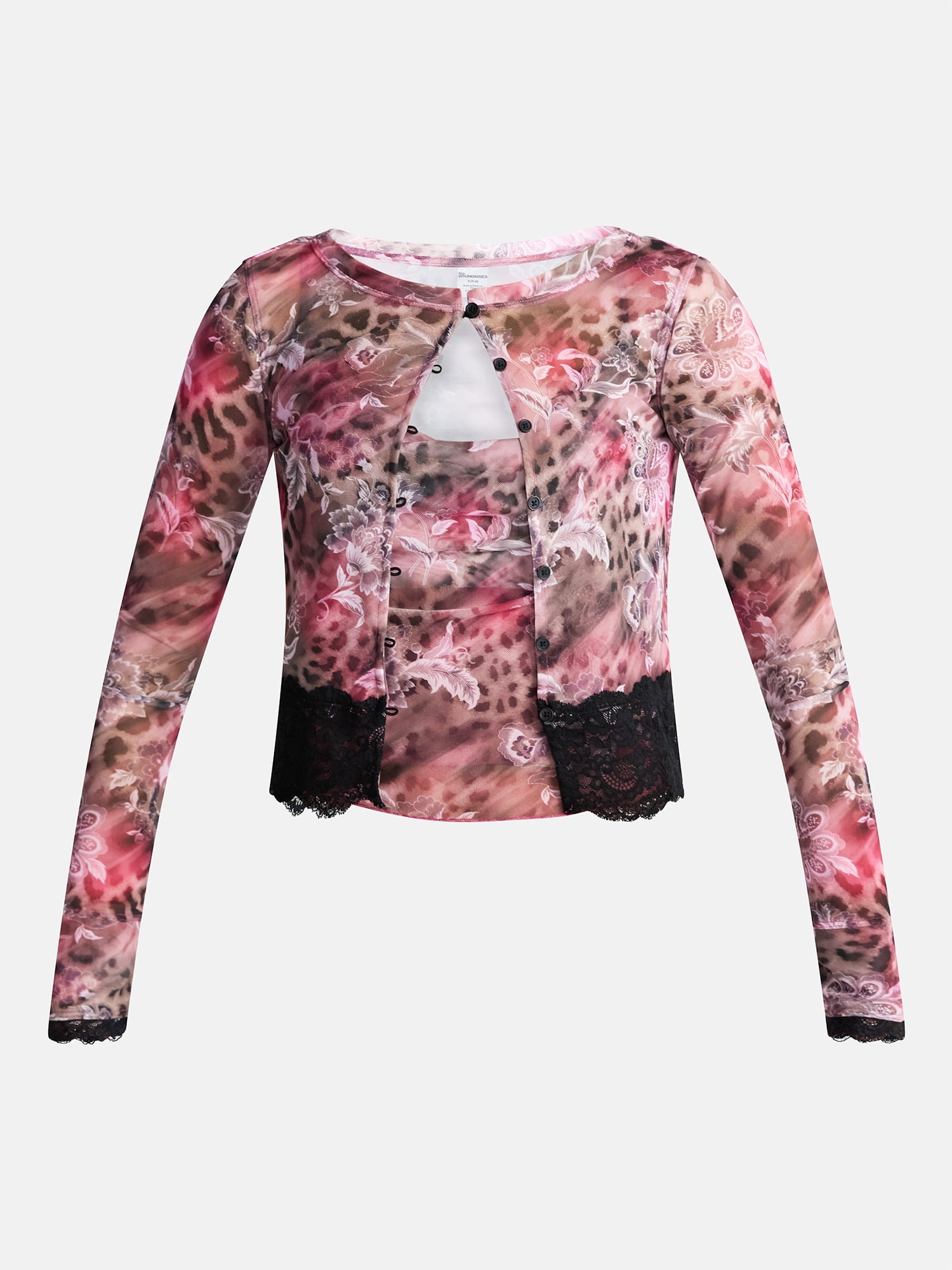 No Boundaries Cowl Neck Tank Top and Cardigan Set with Lace Trim, 2 Piece, Women’s XXS-XXL
