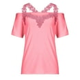 thumbnail image 4 of Off the Shoulder Tops for Women Short Sleeve Lace Crochet V Neck Plain T Shirts Blouses Casual Comfy Basic Tunic Tees, 4 of 7