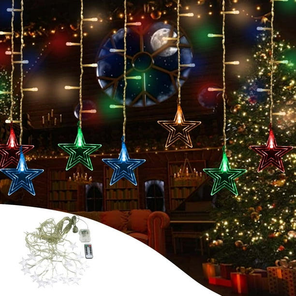 Cortina de Luces Navideñas con Forma de Estrella, Decoración para Fiestas En Casa, 16 Estrellas, 80 Mini Luces Led de 3,5 M para Decoración Navideña.