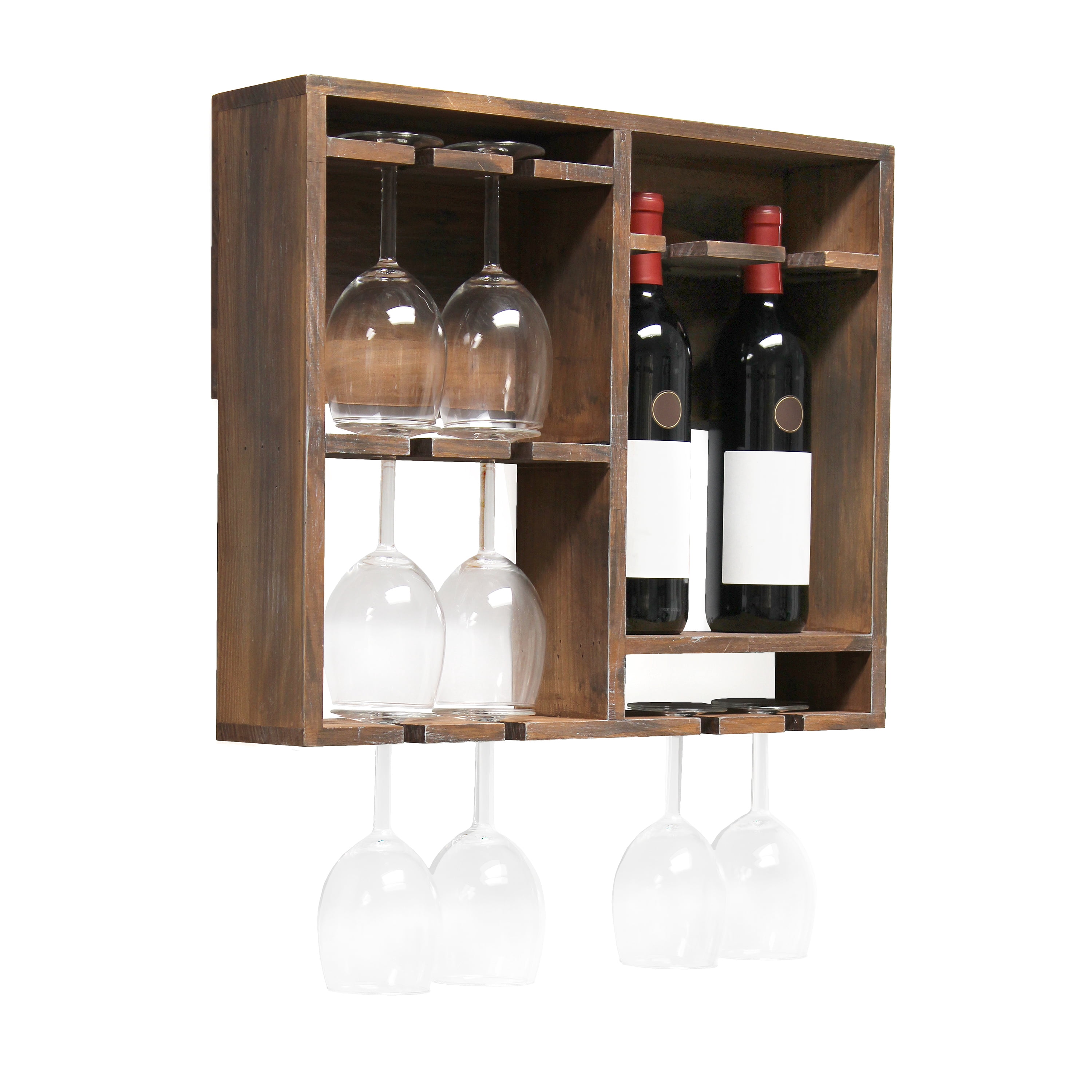 Elegant Designs 16.4" Bartow Wall Mounted Wood Wine Rack Shelf, Stemware Holder, Restored Wood