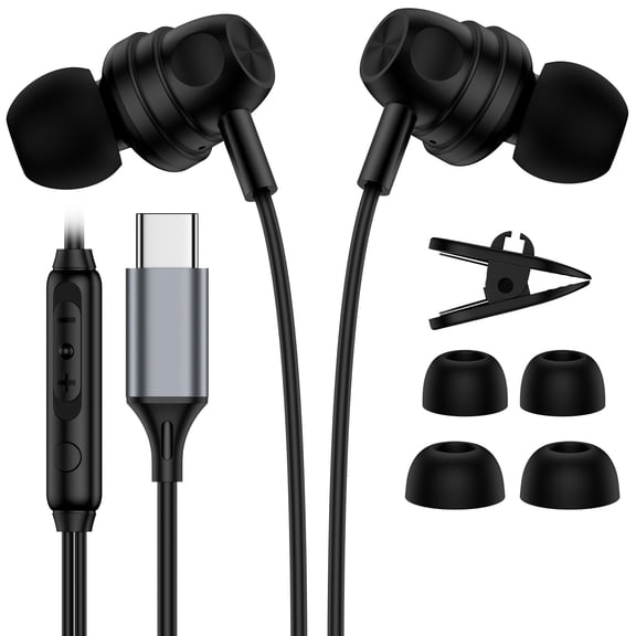 USB C Wired Earbuds,1Pack Type C Wired Earphones USBC Headphones Wired Noise Cancelling In Ear Buds w/ Microphone Remote Control Type C Headphone Compatible with iPhone 17 16 15 Samsung Android iPad