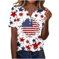 thumbnail image 2 of Mifsaly Independence Day Tops for Women 4Th Of July Cotton T-Shirt Henley V Neck Button Closure Short Sleeve Shirt Patriotic Stars and Stripes Print Loose Fit Flowy Top XL, 2 of 7