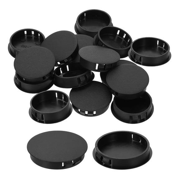 15Pcs Plastic Hole Plugs, 50mm(2") Flush Type Panel Plugs, Round Snap Knockout Locking Plugs for Furniture Insert End Caps Panels, Black