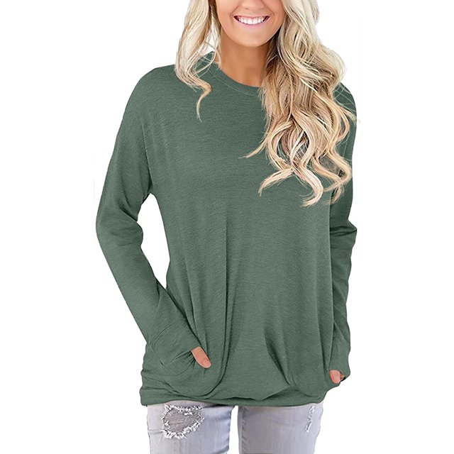 Womens Casual Loose T Shirts Long Sleeve Blouses Tunic Tops with Pockets