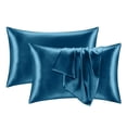thumbnail image 2 of Cooling Satin Pillowcase Set of 2 Luxury Ice Silk Bedding for Hair and Skin Soft Breathable Washed Faux Silk Pillow Covers with Envelope Closure 20x29 Inch Blue, 2 of 8
