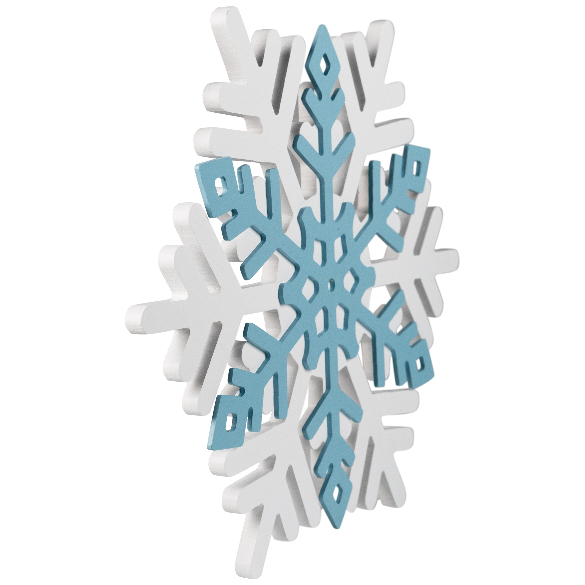 Northlight Snowflake Wooden Christmas Wall Decoration - 11.75" - White and Blue