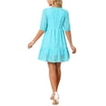 thumbnail image 3 of INSPIRE CHIC Women's Eyelet Dress Summer Casual Tie V Neck Half Sleeve A Line Lace Tiered Flowy Beach Mini Dresses S Lake Blue, 3 of 6