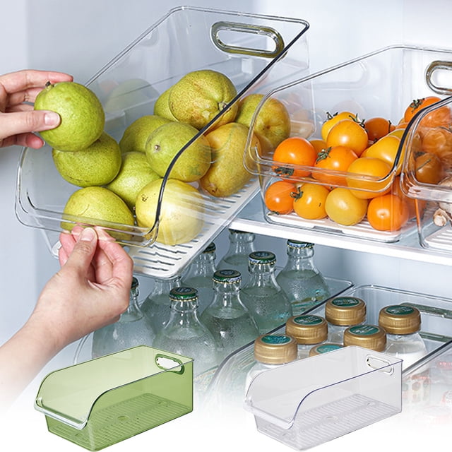 Fiudx Caja de Almacenamiento para Refrigerador, Organizador de Bebidas Transparente, Multiusos para Cocina, Diseño Portátil, Ahorra Espacio, Drenaje Inteligente, Tamaño 32 X 16 X 12 Cm