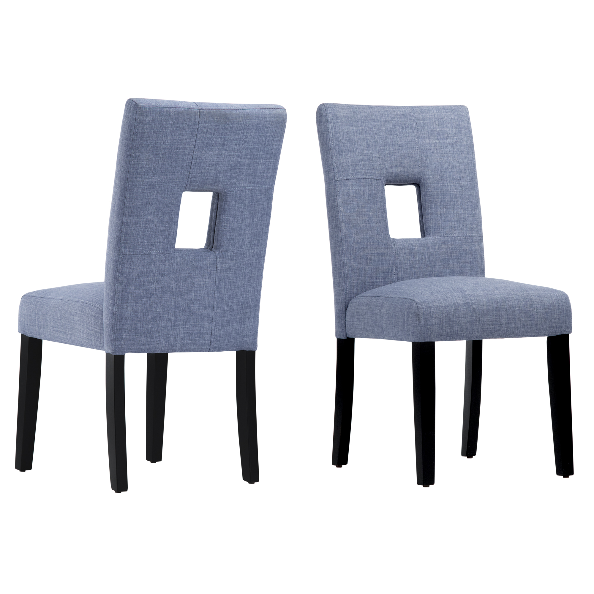 Weston Home Landen Keyhole Linen Dining Side Chair, Blue (Set of 2)