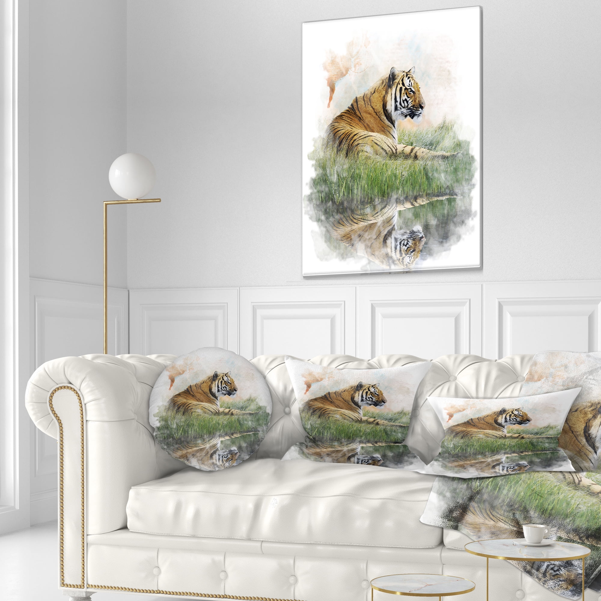 Designart Relaxing Tiger - Animal Throw Pillow - 12x20